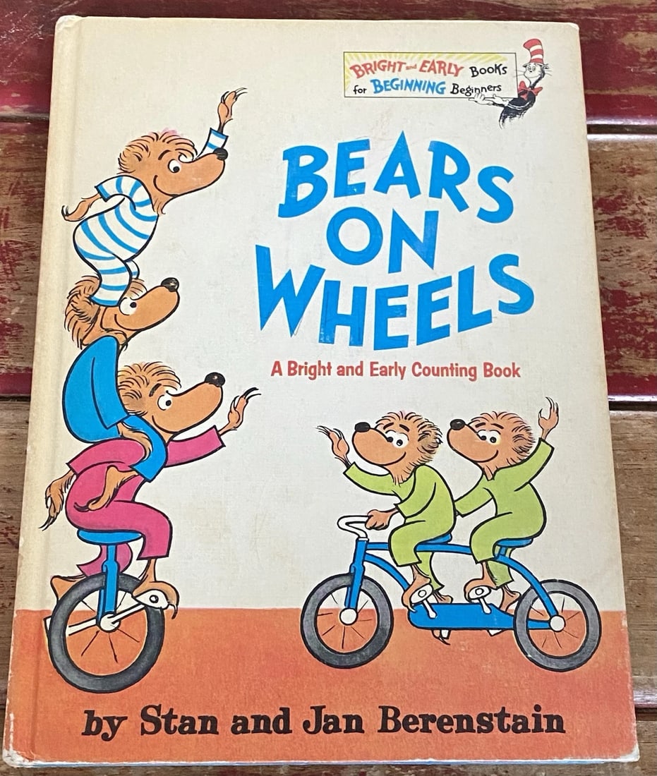 Bears On Wheels 1969 First Edition Book Club HC Dr Seuss Stan& Jan BerenstainVG: The "Bears On Wheels" book is a vintage first edition Book Club picture book by Dr. Seuss, part of the Beginner Books series published by Random House Children's Books in 1969. Tight binding, very bri