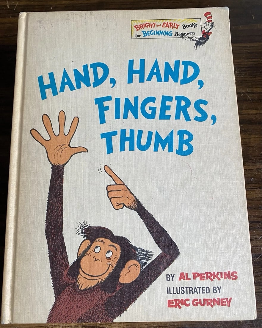 Hand, Hand, Fingers, Thumb 1969 by Al Perkins Book Club Edition Dr. Seuss VGood: Dive into the whimsical world of Dr. Seuss with "Hand, Hand, Fingers, Thumb," a delightful addition to any children's book collection. Published in 1969 by Random House, this hardcover piece showcases