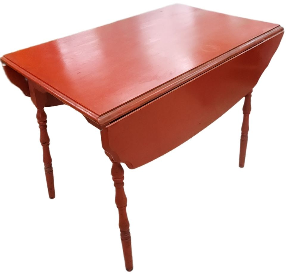 Antique country drop leaf dining table hand-painted red. Perfect for any rustic or Farmhouse decor. (1 of 8)