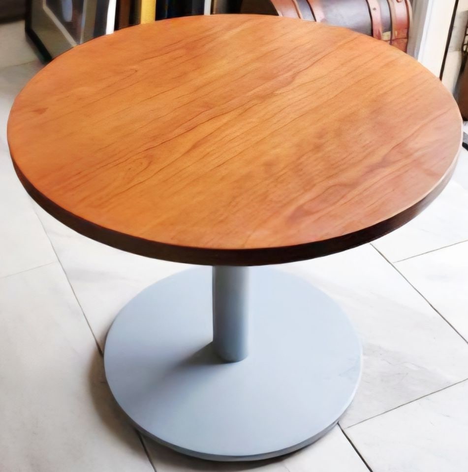 Vintage Modern accent side table w/ gun metal finished steel base and wood top: A real designer piece. Very heavy and an excellent condition. Reserve: $400.00 Shipping: Domestic: Shipping rates are determined by destination International: Foreign shipping rates are determined by 