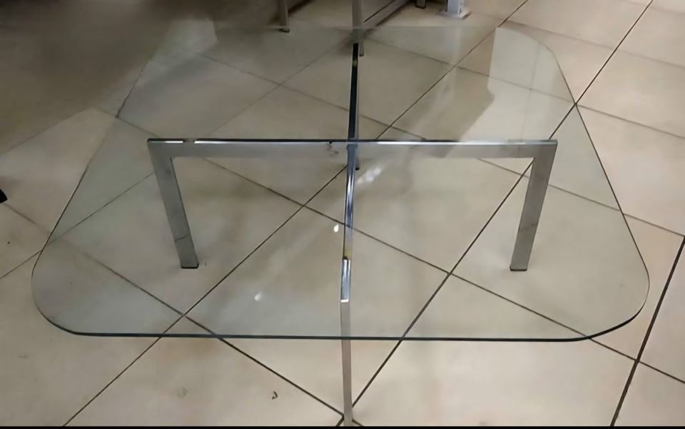 Style of Milo Baughman vintage 40"sq mid-century mod glass & chrome coffee table w/ rounded corners - 3
