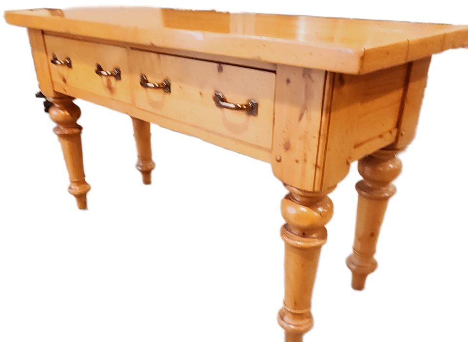 Magnificent Late 20th Century Solid English Pine Large-Scale Harvest Console Table w/ 3-Drawers (1 of 8)