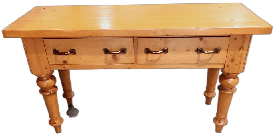 Magnificent Late 20th Century Solid English Pine Large-Scale Harvest Console Table w/ 3-Drawers - 4