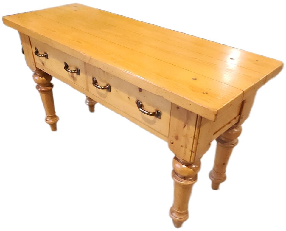 Magnificent Late 20th Century Solid English Pine Large-Scale Harvest Console Table w/ 3-Drawers - 5