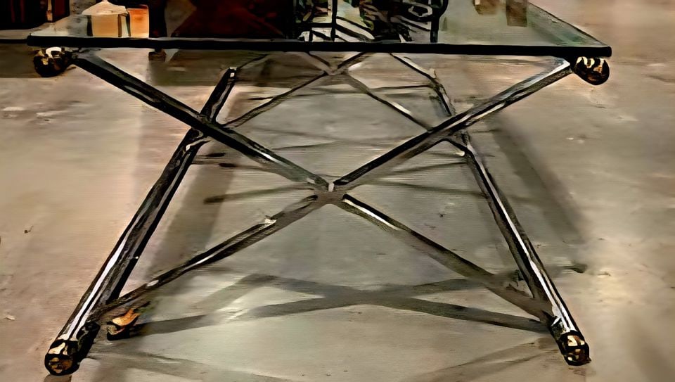 Vintage Mid-Century Modern Designer Chrome and Glass Coffee Table w/ brass accents. - 5