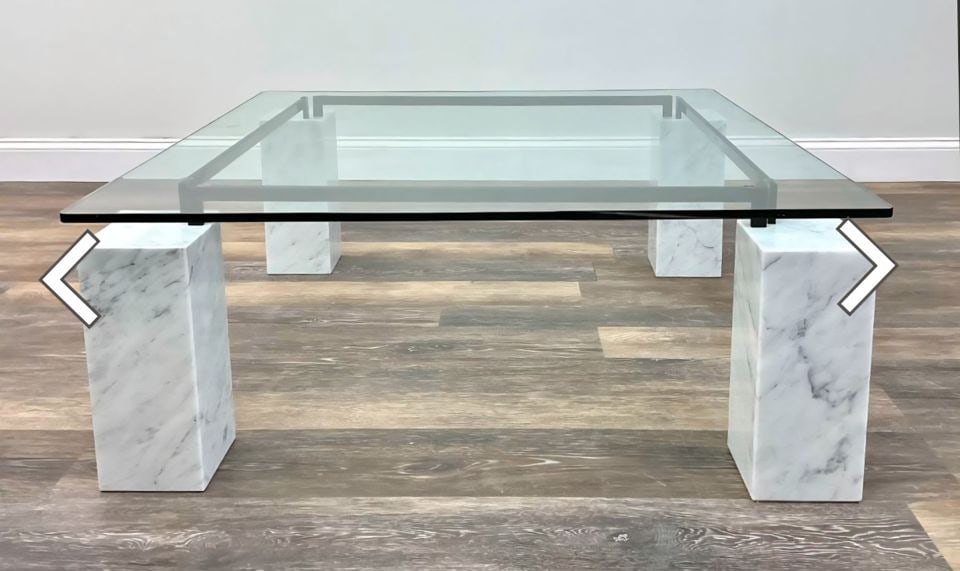 Ionic luxury Cattelan Italia Dielle glass coffee table w/ Carrara marble legs design by Piero De - 3