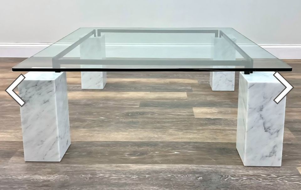 Ionic luxury Cattelan Italia Dielle glass coffee table w/ Carrara marble legs design by Piero De - 8