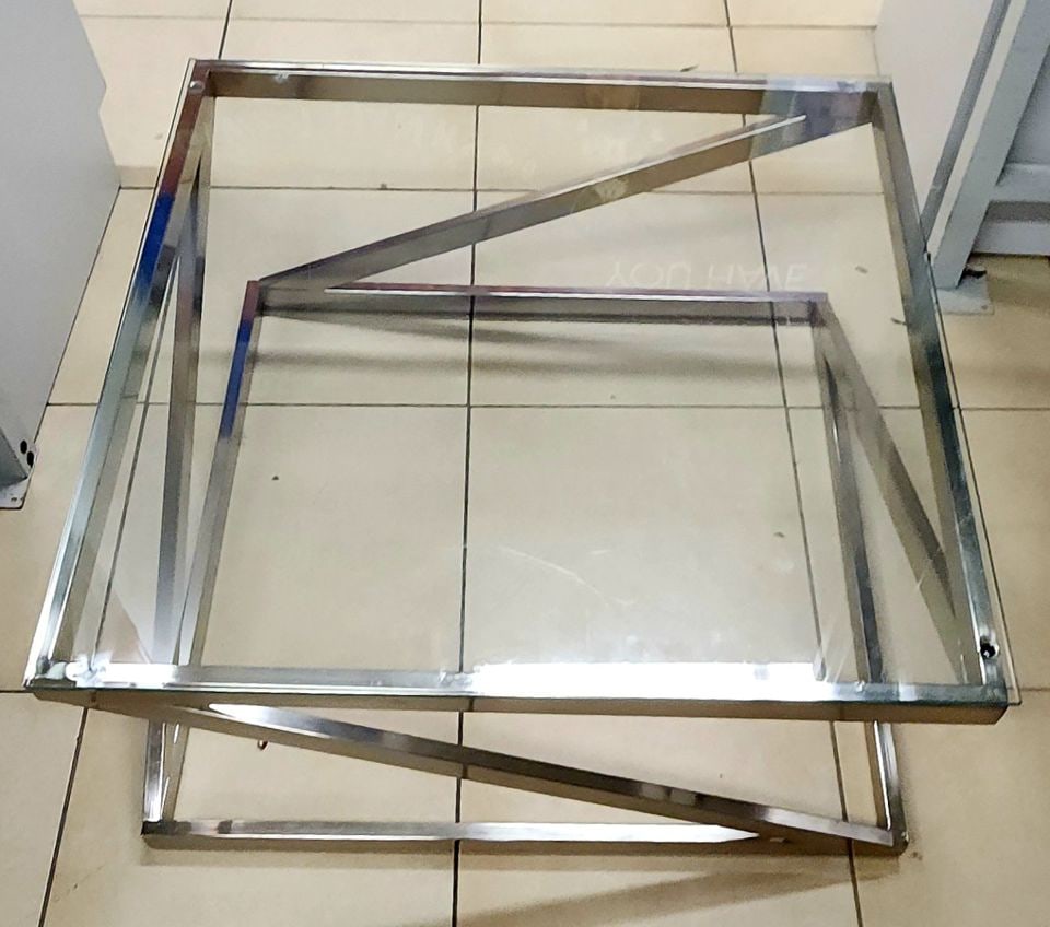 Vintage Signature Design Modern Brushed Nickel & Glass 36" Square Coffee Table by Ashley? - 3