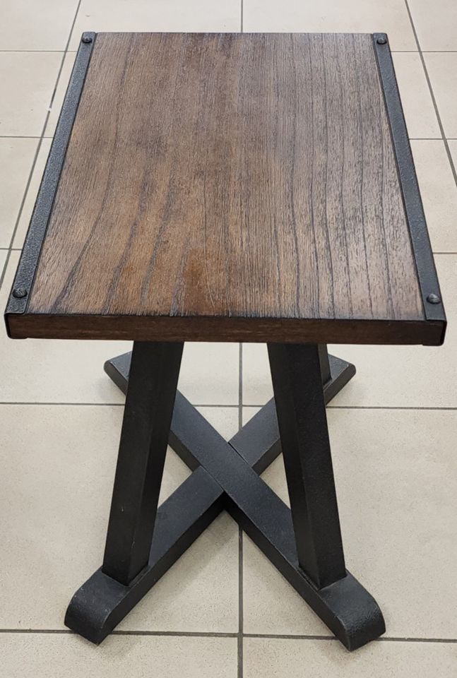 Really cool iron & wood industrial rustic side table. Great for modern farmhouse or country decor. - 5
