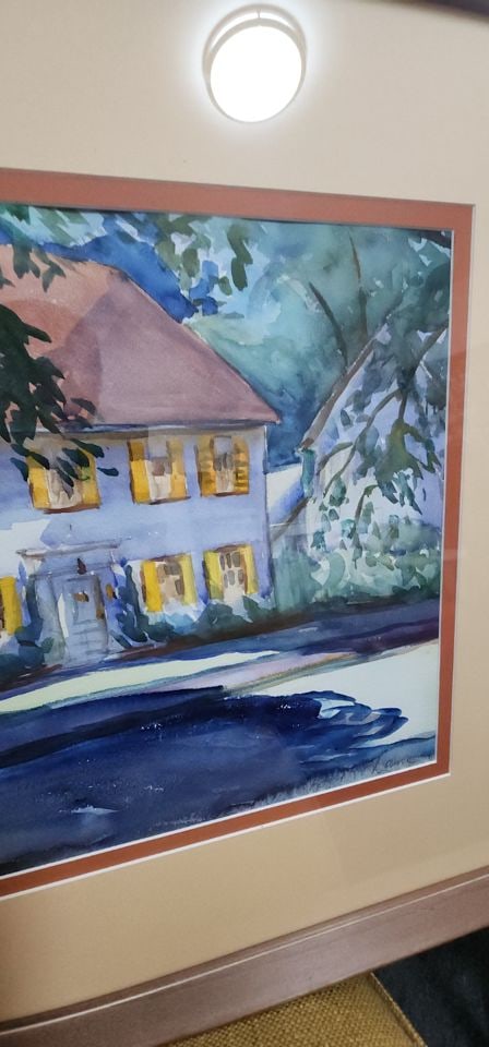 Wonderful original vintage watercolor depicting a home with its surrounding foliage. - 4