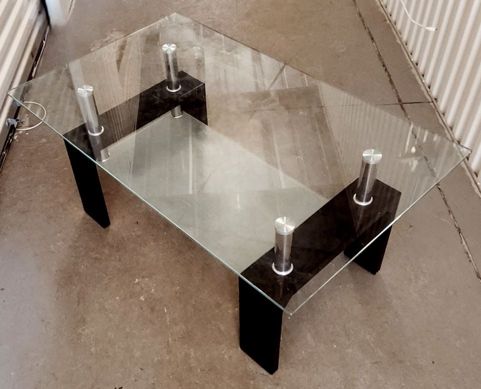 Hi-design modern clear glass and metal coffee table with frosted glass second shelf. (1 of 3)