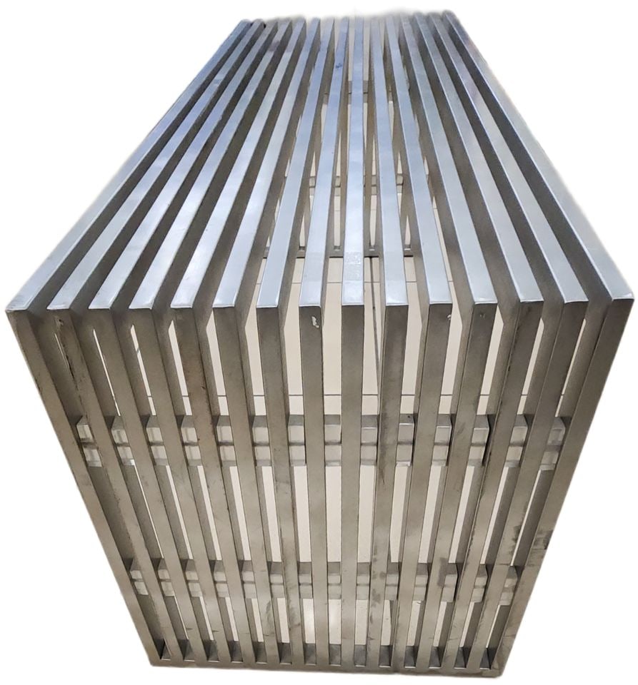 In the manner of Milo Baughman 47" high-design Mid-Century Modern brushed steel slat bench - 5