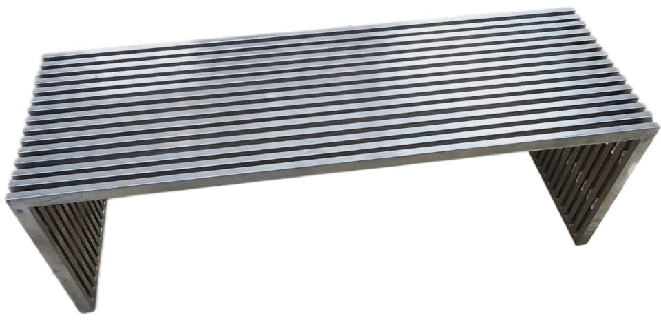 In the manner of Milo Baughman 47" high-design Mid-Century Modern brushed steel slat bench - 6