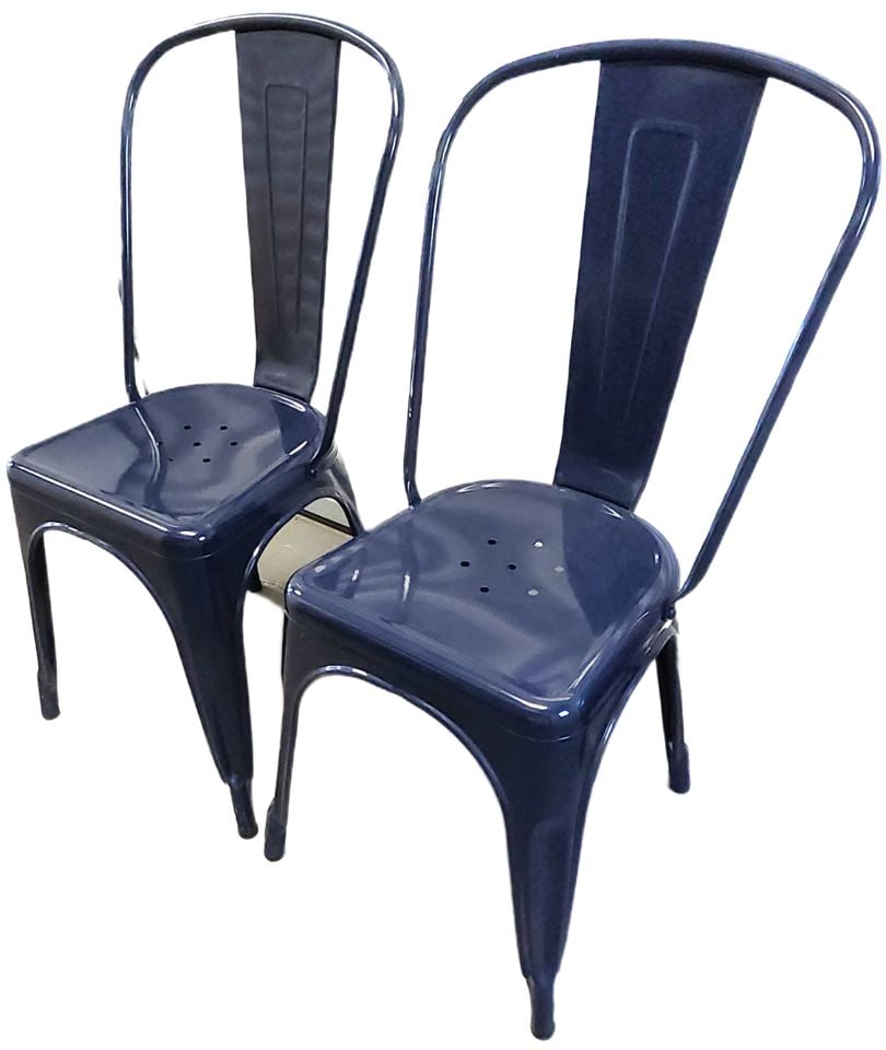 Replica Pair of Navy Blue Industrial Style Classic 1934 Tolix Marais Steel Cafe or Side Chairs - 3