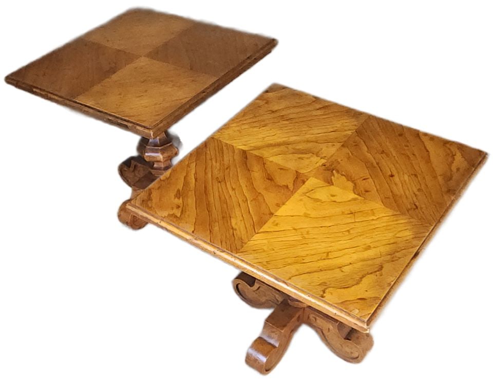 Pair of Antique Square Oak Pedestal Side Tables w/ Beautifully Hand-Carved Bases. 20x20x18h - 3
