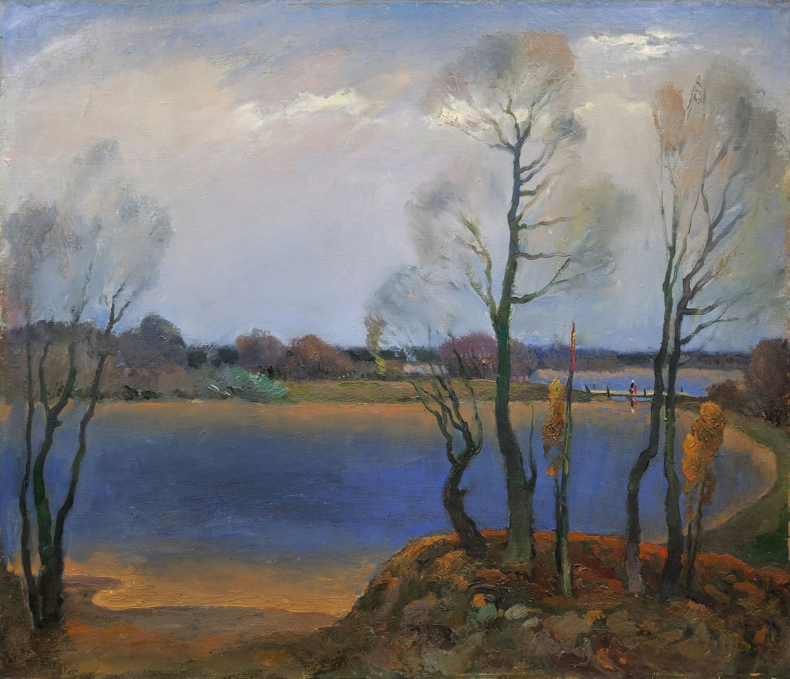 Mynka Olexandr (Ukrainian artist), "Afternoon on the Snov river", oil on canvas: ARTIST: Mynka Olexandr Fedorovich, Ukrainian artist TITLE: "Afternoon on the Snov river" SIZE: 60 x 70 cm, (23 2/4 x 27 2/4 in.) MEDIUM: oil on canvas YEAR OF CREATION: 1988 CONDITION: The painting is