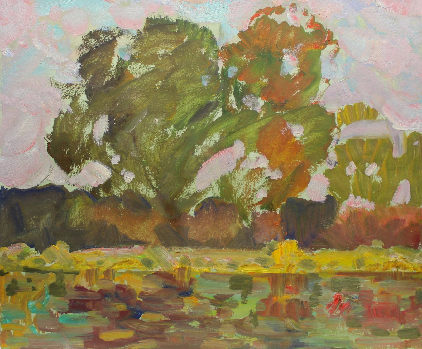 Tyukha Ivan (Ukrainian artist), "Summer", oil on cardboard: ARTIST: Tyukha Ivan Andriyovich, Ukrainian artist TITLE: "Summer" SIZE: 50 x 59 cm, (19 3/4 x 23 1/4 in.) MEDIUM: oil on cardboard YEAR OF CREATION: not dated CONDITION: The painting is in good vintag