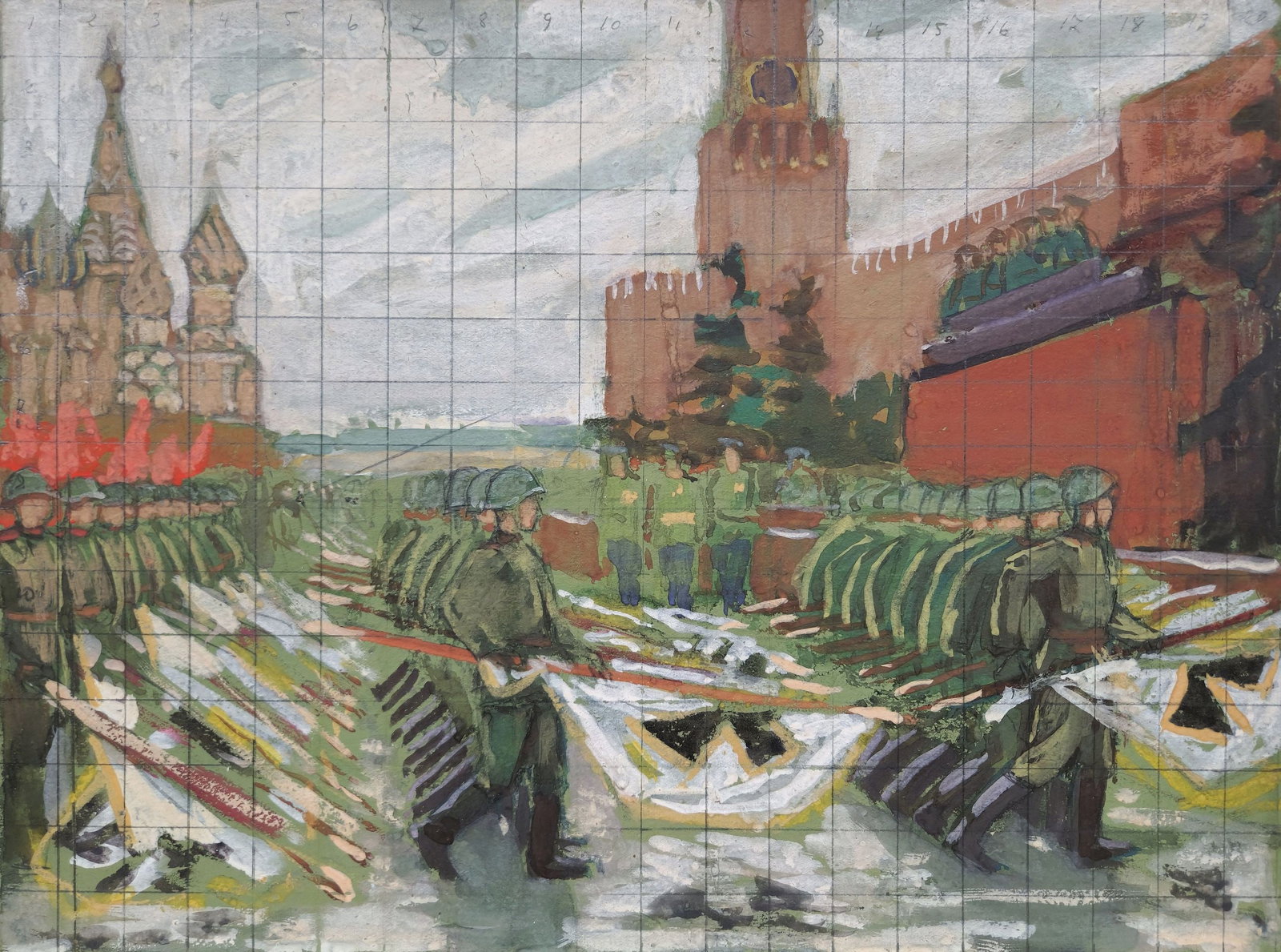 Unidentified (Ukrainian artist), "Victory parade", oil on cardboard (1 of 3)