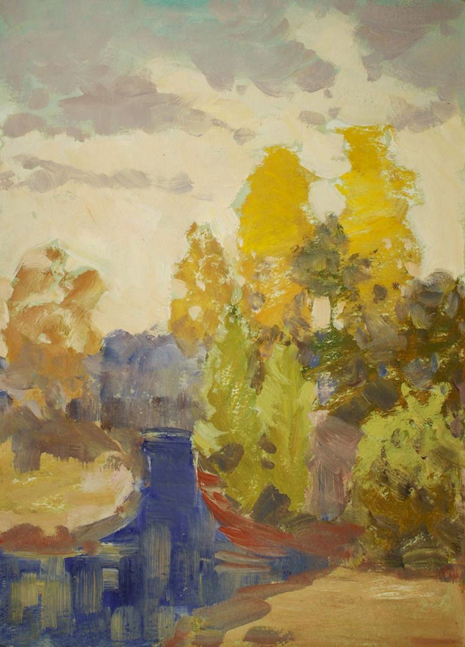 Tyukha Ivan (Ukrainian artist), "In the park", oil on cardboard: ARTIST: Tyukha Ivan Andriyovich, Ukrainian artist TITLE: "In the park" SIZE: 69 x 50 cm, (27 1/4 x 19 3/4 in.) MEDIUM: oil on cardboard YEAR OF CREATION: not dated CONDITION: The painting is in good v