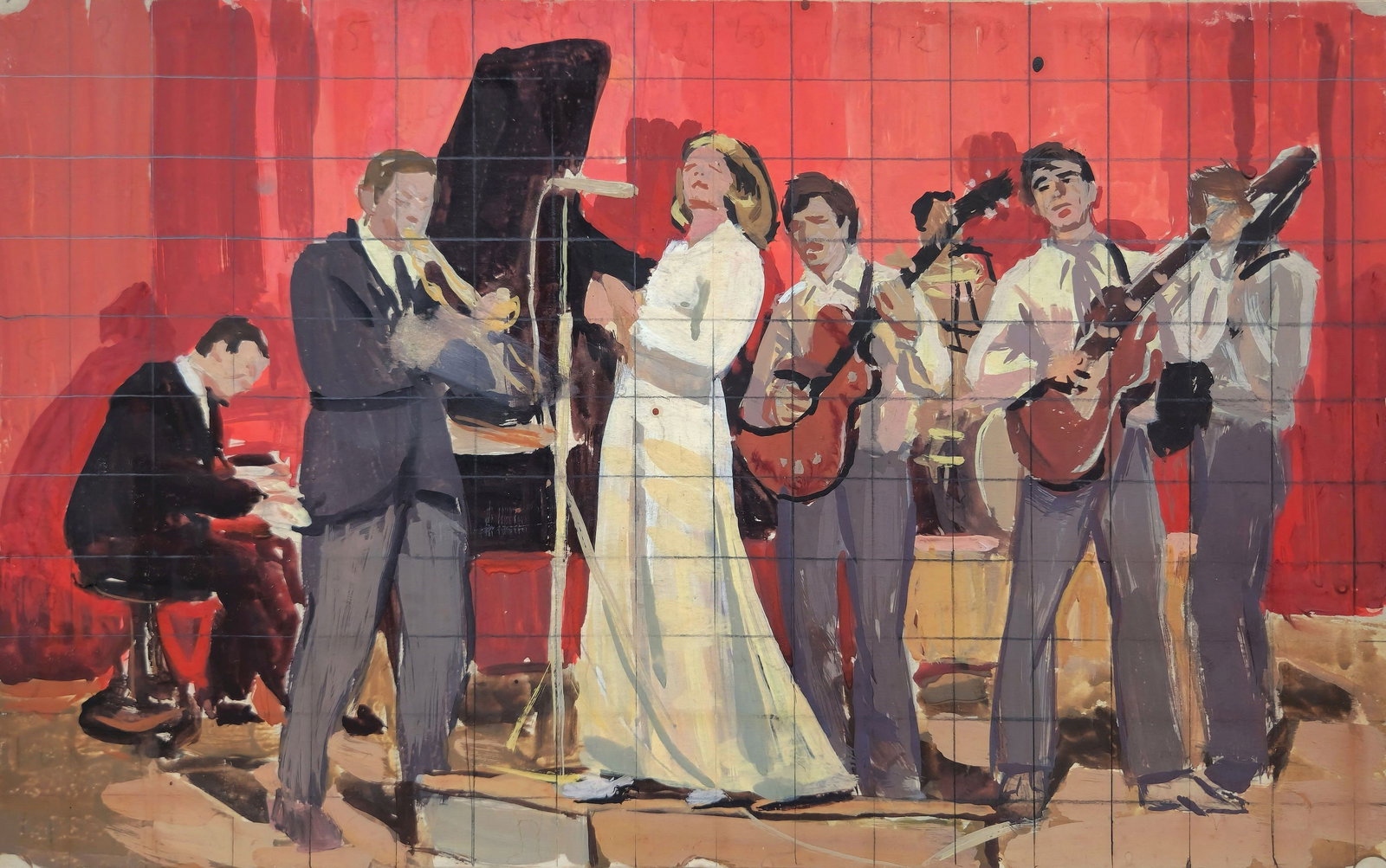 Unidentified (Ukrainian artist), "Variety orchestra", oil on paper (1 of 4)