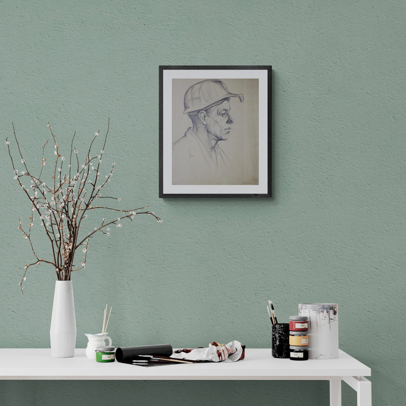 Mynka Olexandr (Ukrainian artist), "Portrait of a worker. Profile", pencil on paper - 2