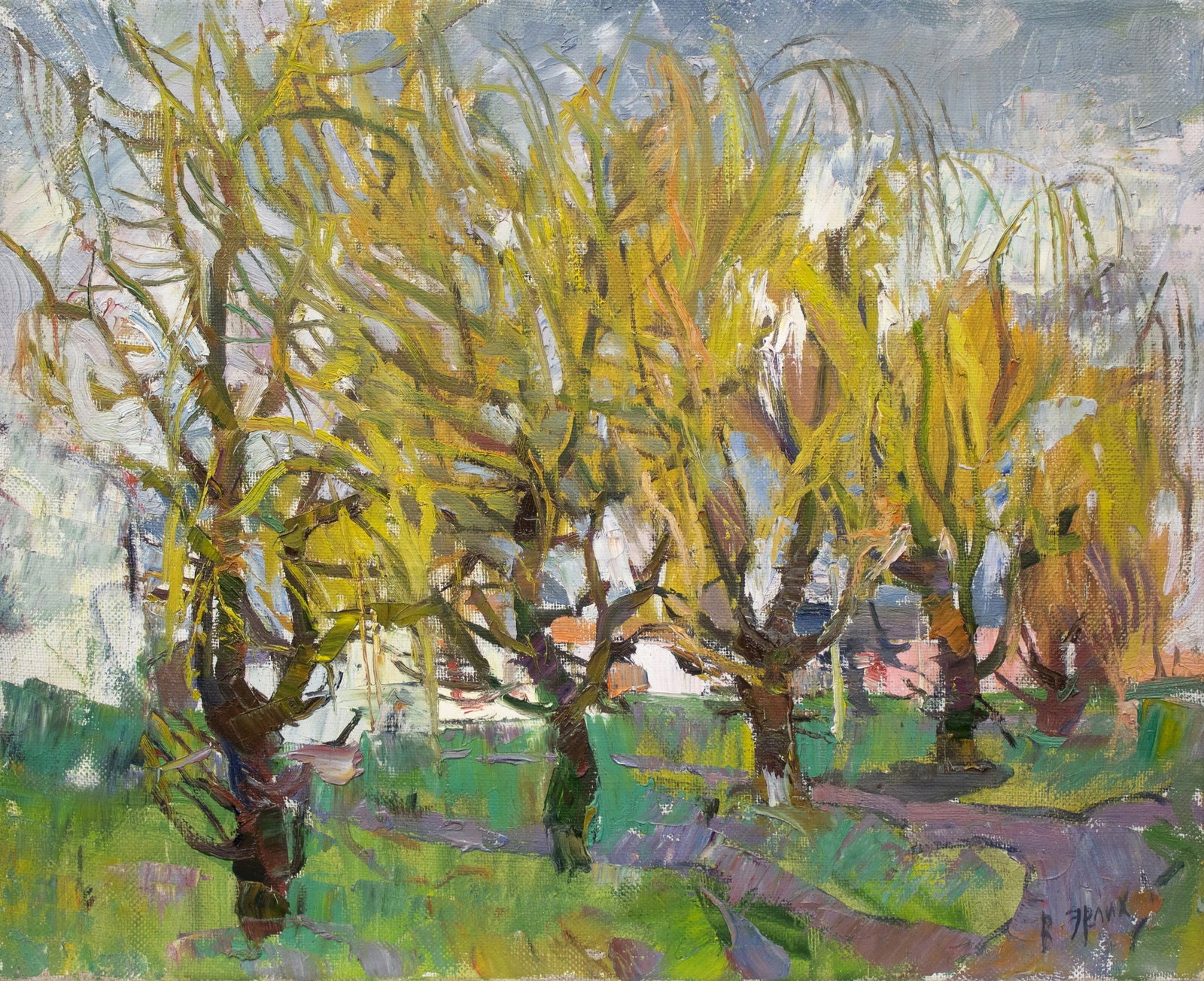 Erlih Volodymyr (Ukrainian artist), "April", oil on canvas: ARTIST: Erlih Volodymyr Isaakovich, Ukrainian artist TITLE: "April" SIZE: 44 x 54 cm, (17 1/4 x 21 1/4 in.) MEDIUM: oil on canvas YEAR OF CREATION: 1983 CONDITION: The painting is in good vintage
