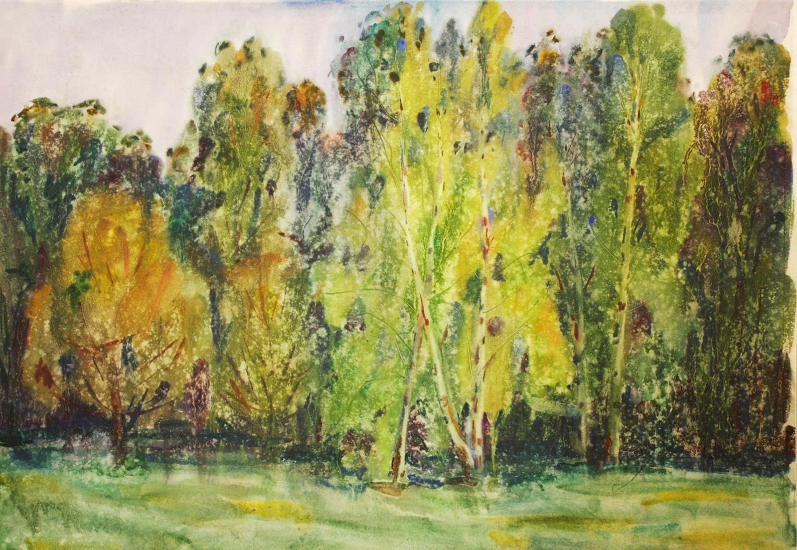 Mynka Olexandr (Ukrainian artist), "Summer day", watercolor on paper: ARTIST: Mynka Olexandr Fedorovich, Ukrainian artist TITLE: "Summer day" SIZE: 39 x 60 cm, (15 1/4 x 23 2/4 in.) MEDIUM: watercolor on paper YEAR OF CREATION: 1974 CONDITION: The painting is in good vi