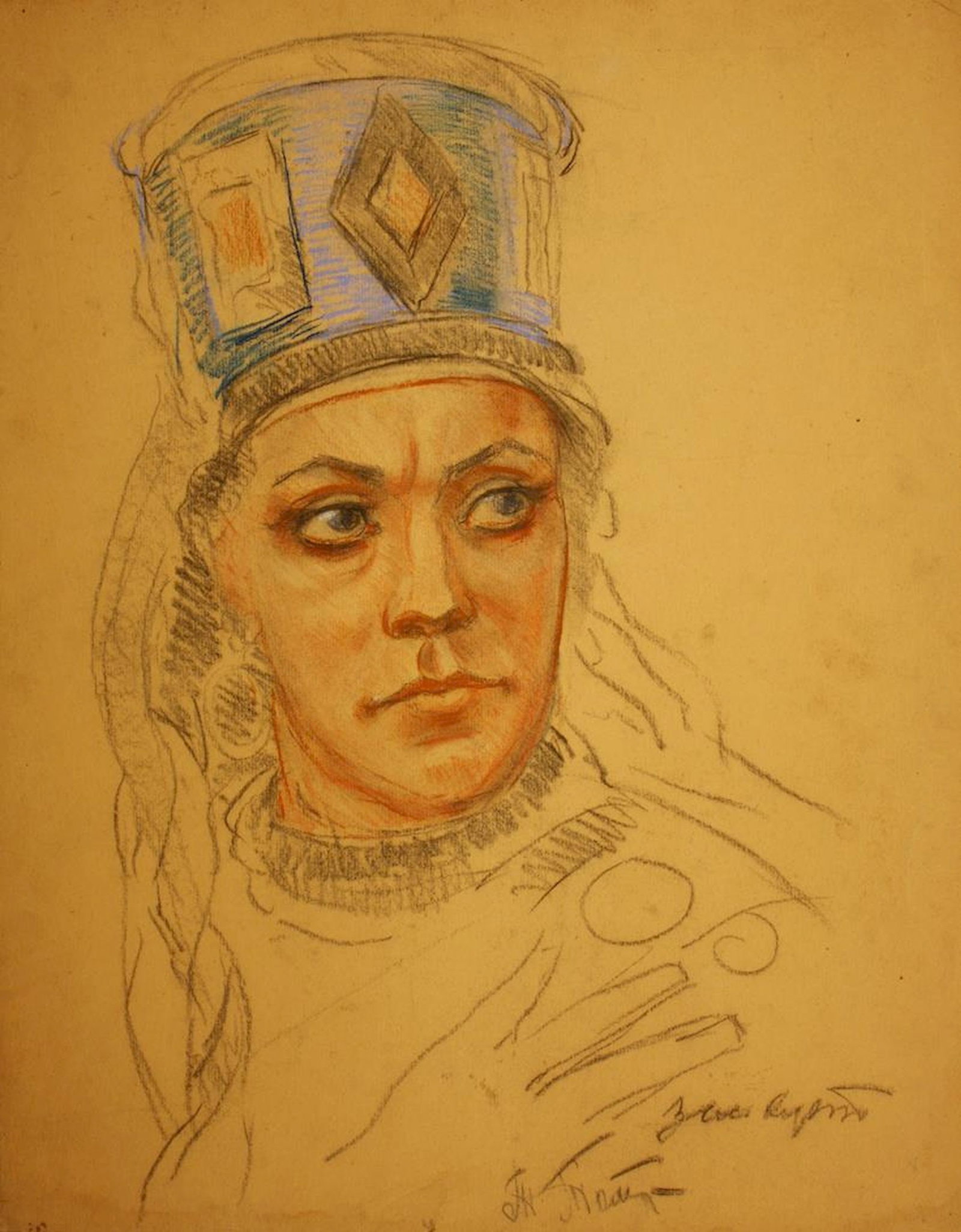 Rudenko Volodymyr (Ukrainian artist), "Portrait of the actress", mixed technique on cardboard: ARTIST: Rudenko Volodymyr Mykhaylovich, Ukrainian artist TITLE: "Portrait of the actress" SIZE: 70 x 52 cm, (27 2/4 x 20 2/4 in.) MEDIUM: mixed technique on cardboard YEAR OF CREATION: not dated