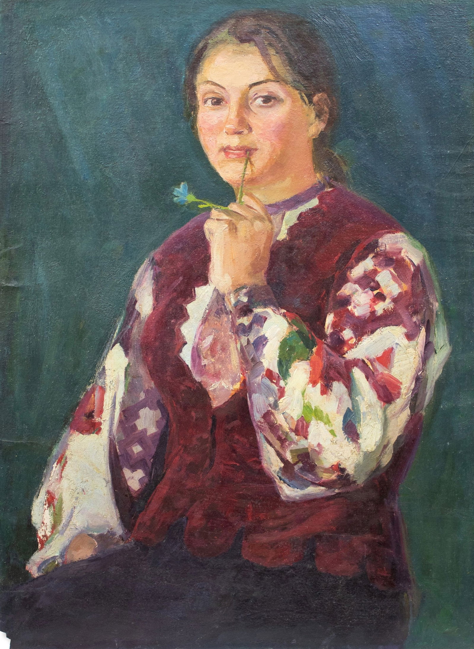 Rudenko Volodymyr (Ukrainian artist), "Lenarka", oil on cardboard: ARTIST: Rudenko Volodymyr Mykhaylovich, Ukrainian artist TITLE: "Lenarka" SIZE: 64 x 47 cm, (25 1/4 x 18 2/4 in.) MEDIUM: oil on cardboard YEAR OF CREATION: not dated CONDITION: The painting is in goo