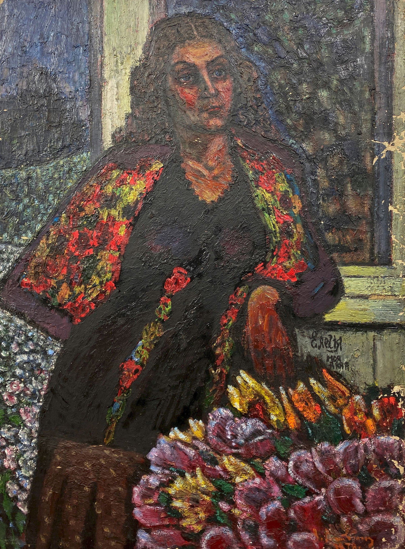 Litvinov Oleksiy (Ukrainian artist), "My Anna Elegy", oil on canvas: ARTIST: Litvinov Oleksiy Grygorovich, Ukrainian artist TITLE: "My Anna Elegy" SIZE: 120 x 90 cm, (47 1/4 x 35 2/4 in.) MEDIUM: oil on canvas YEAR OF CREATION: 1978 CONDITION: The painting is in good v
