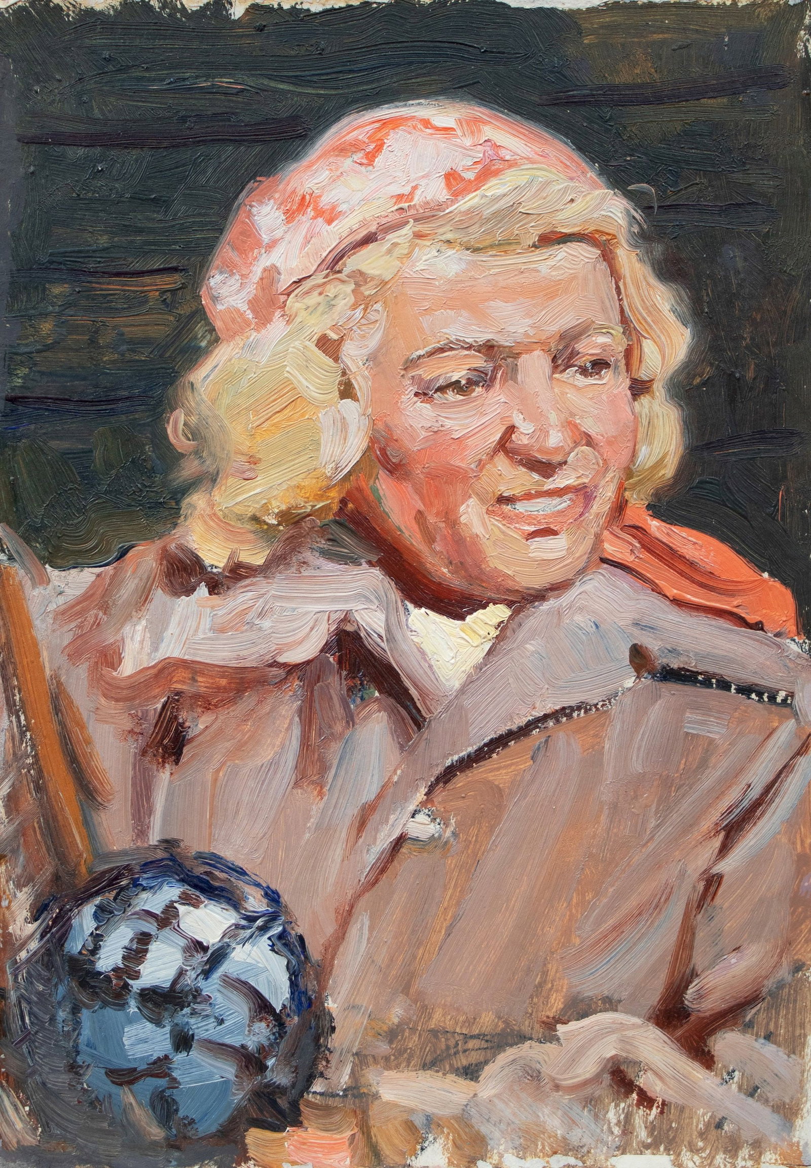 Unidentified (Ukrainian artist), "Worker", oil on cardboard: ARTIST: Unidentified Artist TITLE: "Worker" SIZE: 25 x 17 cm, (9 3/4 x 6 3/4 in.) MEDIUM: oil on cardboard YEAR OF CREATION: not dated CONDITION: The painting is in good vintage condition, as shown in