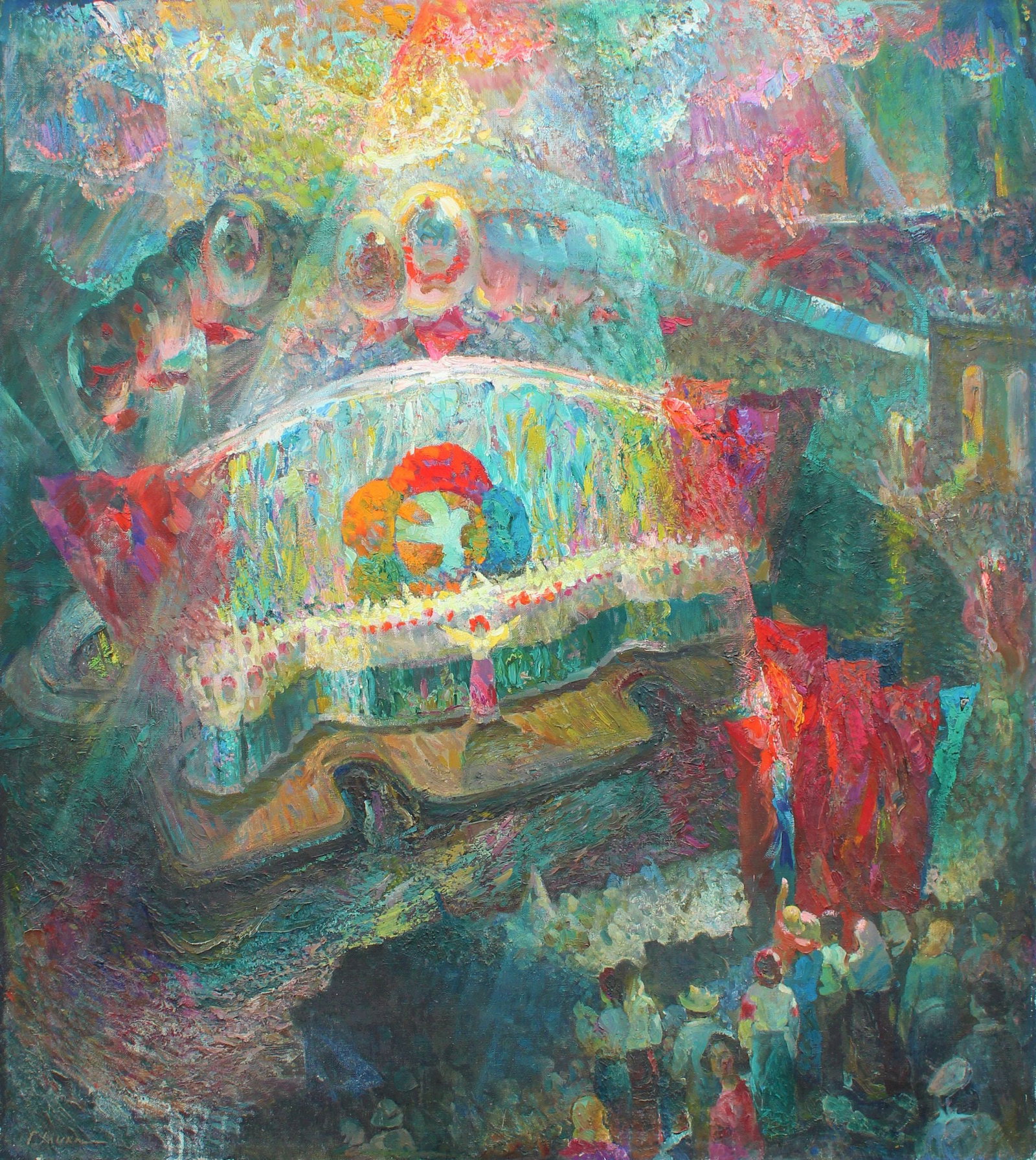 Mykolyshin Grigoryi (Ukrainian artist), "Ternopil song festival area", oil on canvas: ARTIST: Mykolyshin Grigoryi Stepanovich, Ukrainian artist TITLE: "Ternopil song festival area" SIZE: 135 x 120 cm, (53 1/4 x 47 1/4 in.) MEDIUM: oil on canvas YEAR OF CREATION: 1987 CONDITION: The pai