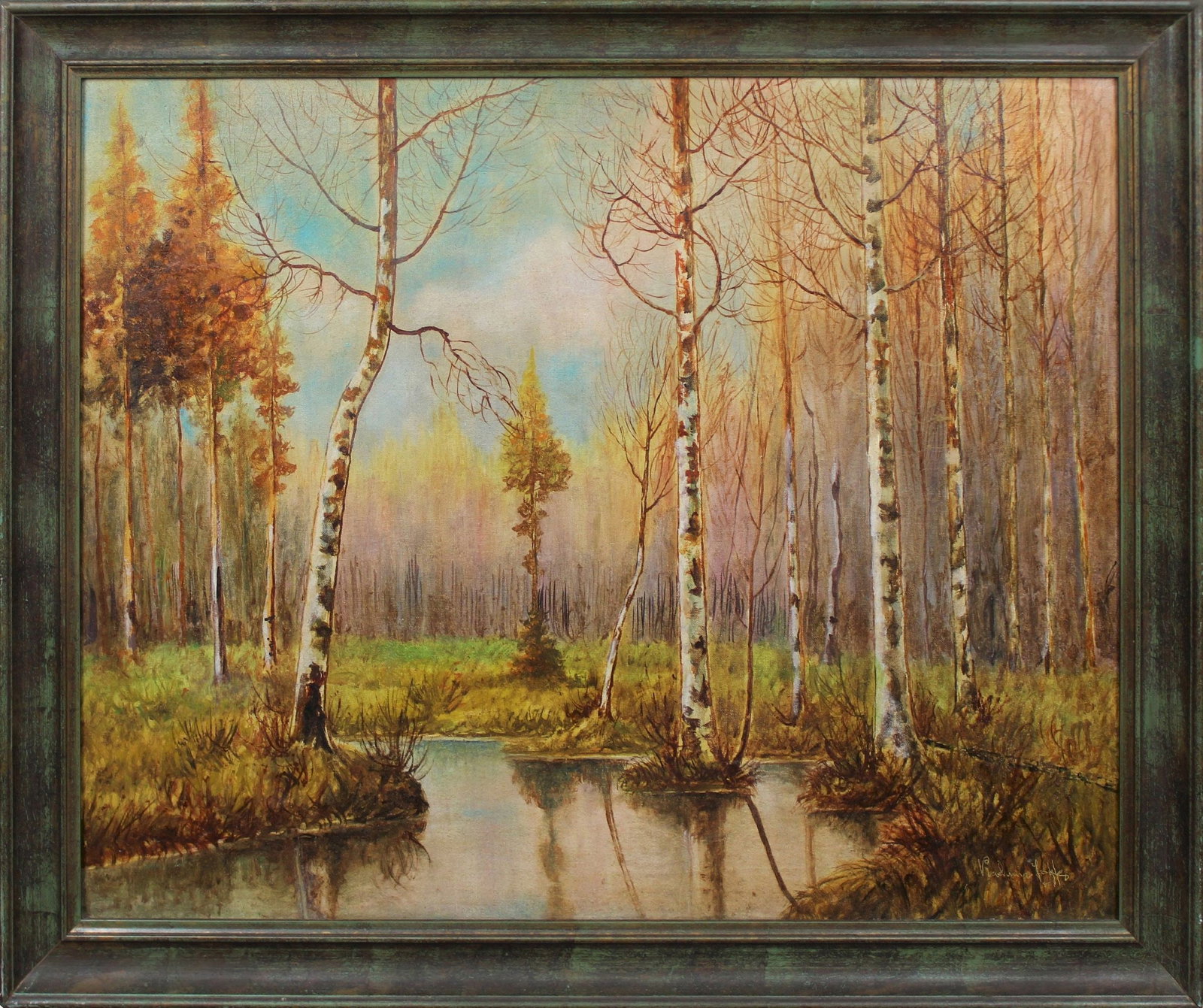 Joffe (Ukrainian artist), "Forest stream", oil on canvas: ARTIST: Joffe Vladimir, Ukrainian artist TITLE: "Forest stream" SIZE: 65 x 80 cm, (25 2/4 x 31 2/4 in.) MEDIUM: oil on canvas YEAR OF CREATION: not dated CONDITION: The painting is in good vintage con