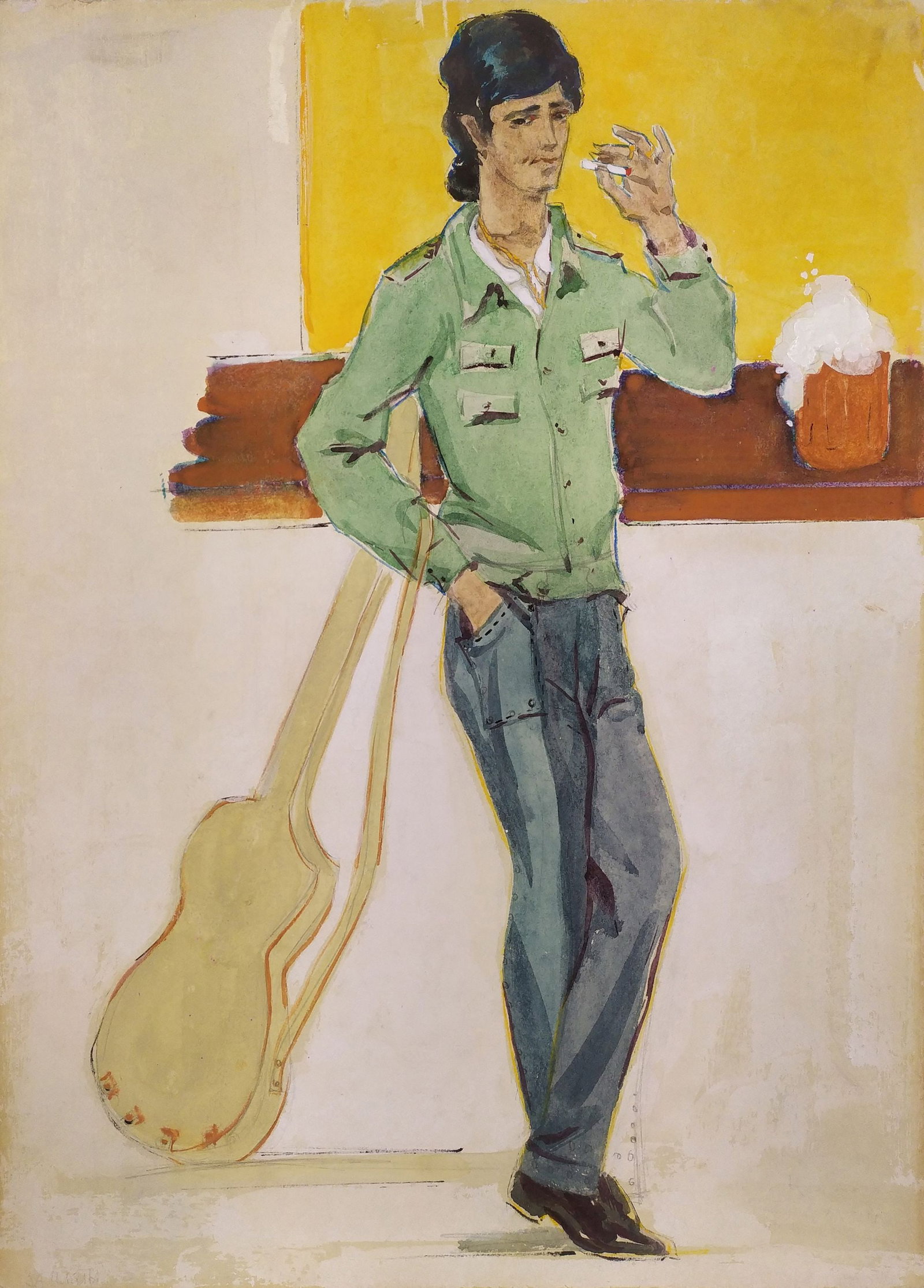 Yablonska Olena (Ukrainian artist), "Musician", watercolor on cardboard (1 of 4)