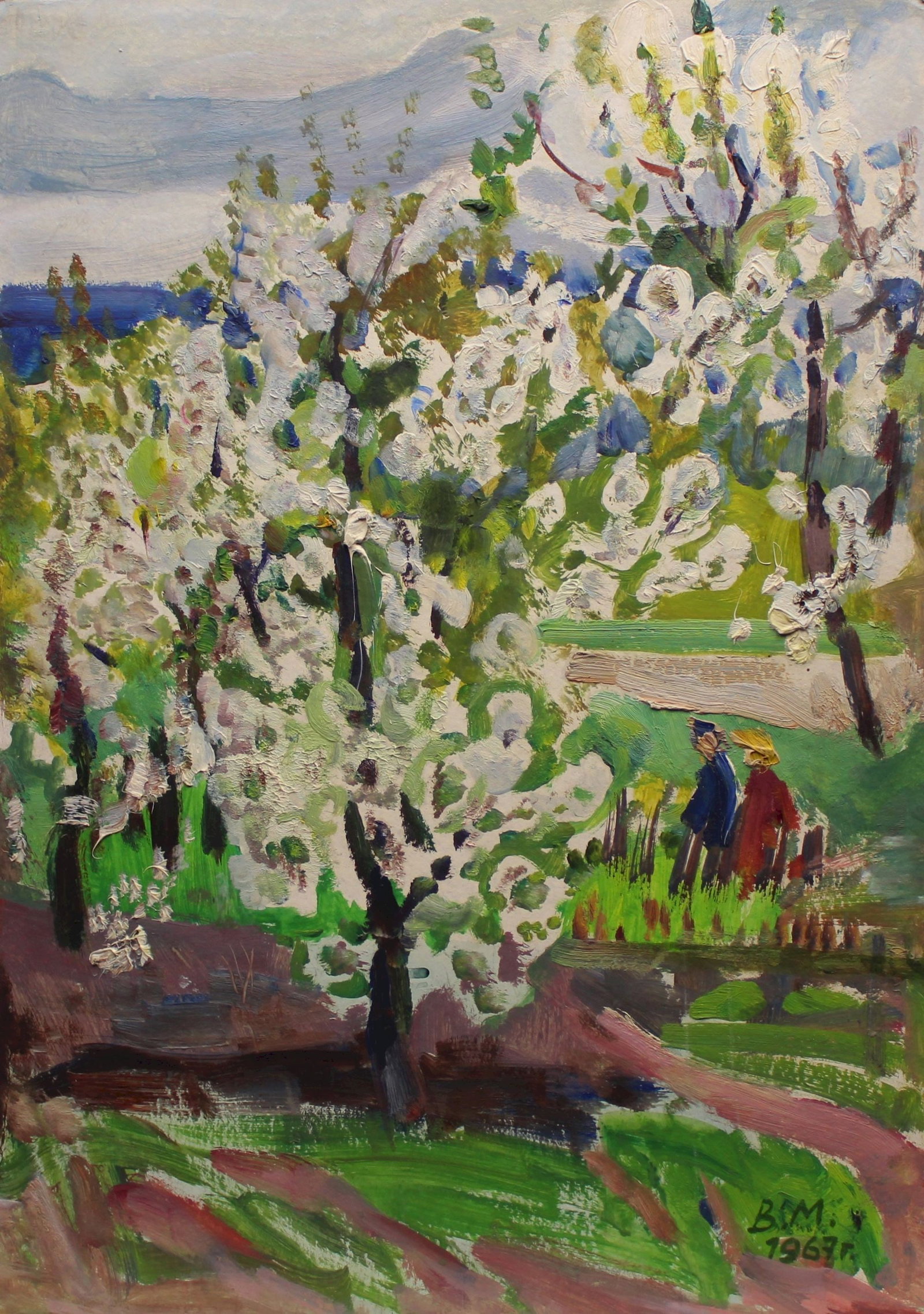 Makatukha Vasyl (Ukrainian artist), "Trees are blooming", oil on cardboard (1 of 4)