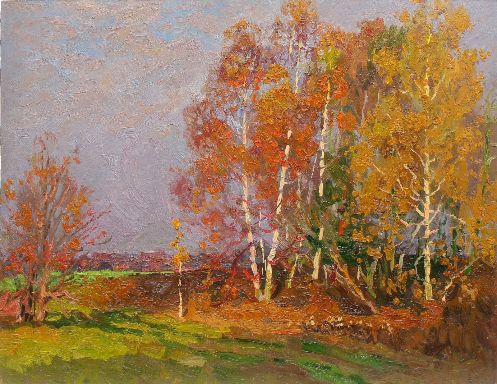 Mynka Olexandr (Ukrainian artist), "Autumn landscape", oil on cardboard (1 of 3)