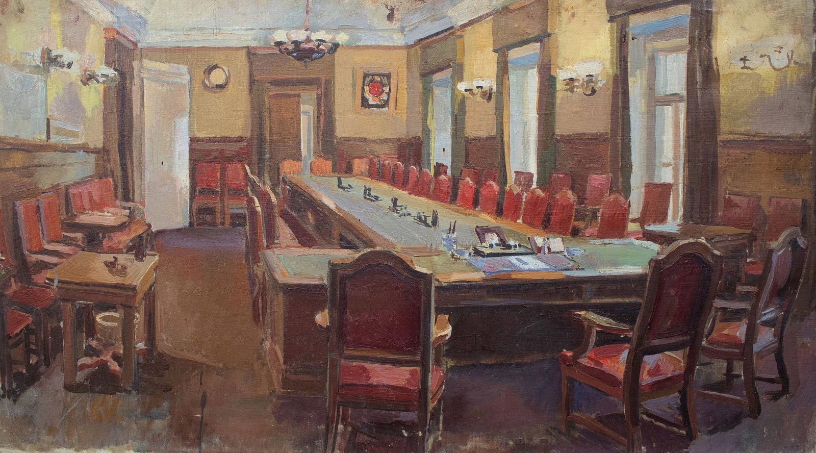 Ruskih Anatoly (Ukrainian artist), "General headquarters", oil on canvas: ARTIST: Ruskih Anatoly Tikhonovich, Ukrainian artist TITLE: "General headquarters" SIZE: 50 x 90 cm, (19 3/4 x 35 2/4 in.) MEDIUM: oil on canvas YEAR OF CREATION: not dated CONDITION: The painting is 