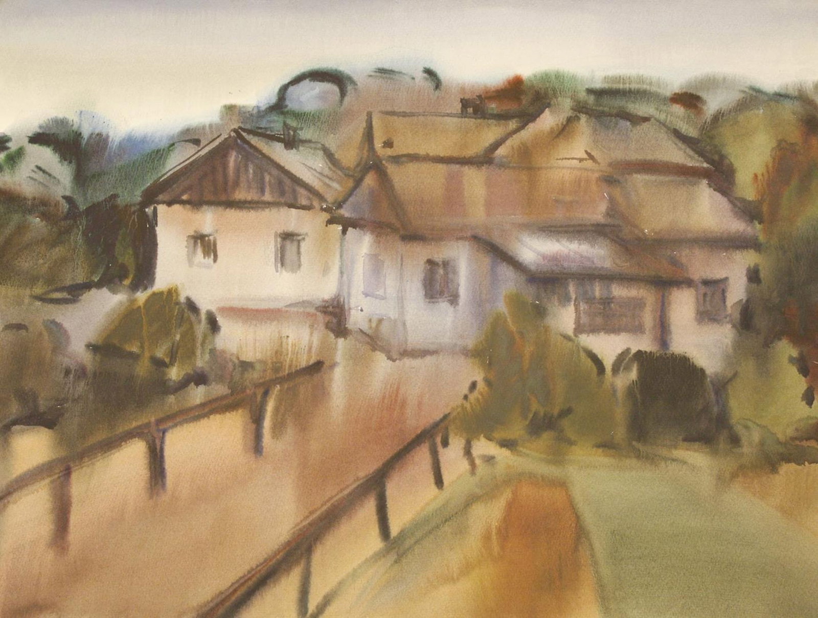 Mynka Olexandr (Ukrainian artist), "It's raining", watercolor on paper (1 of 2)