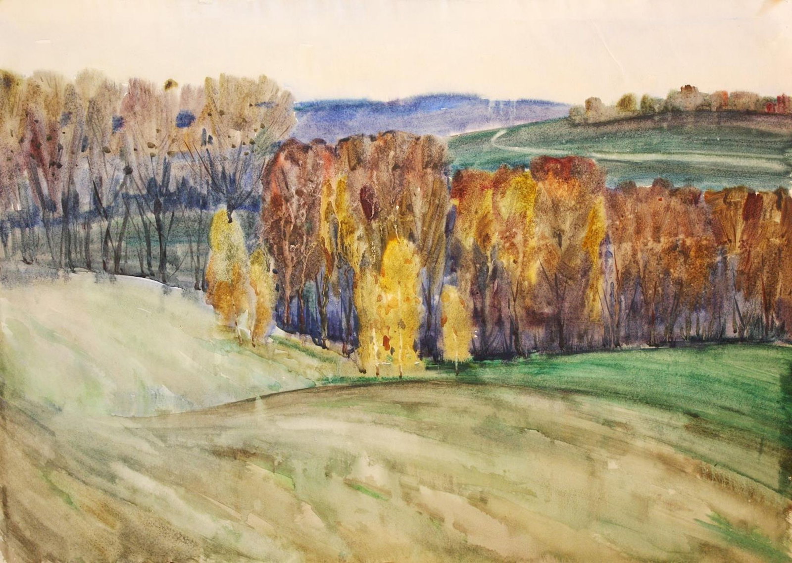 Unidentified (Ukrainian artist), "Hills", watercolor on paper (1 of 2)