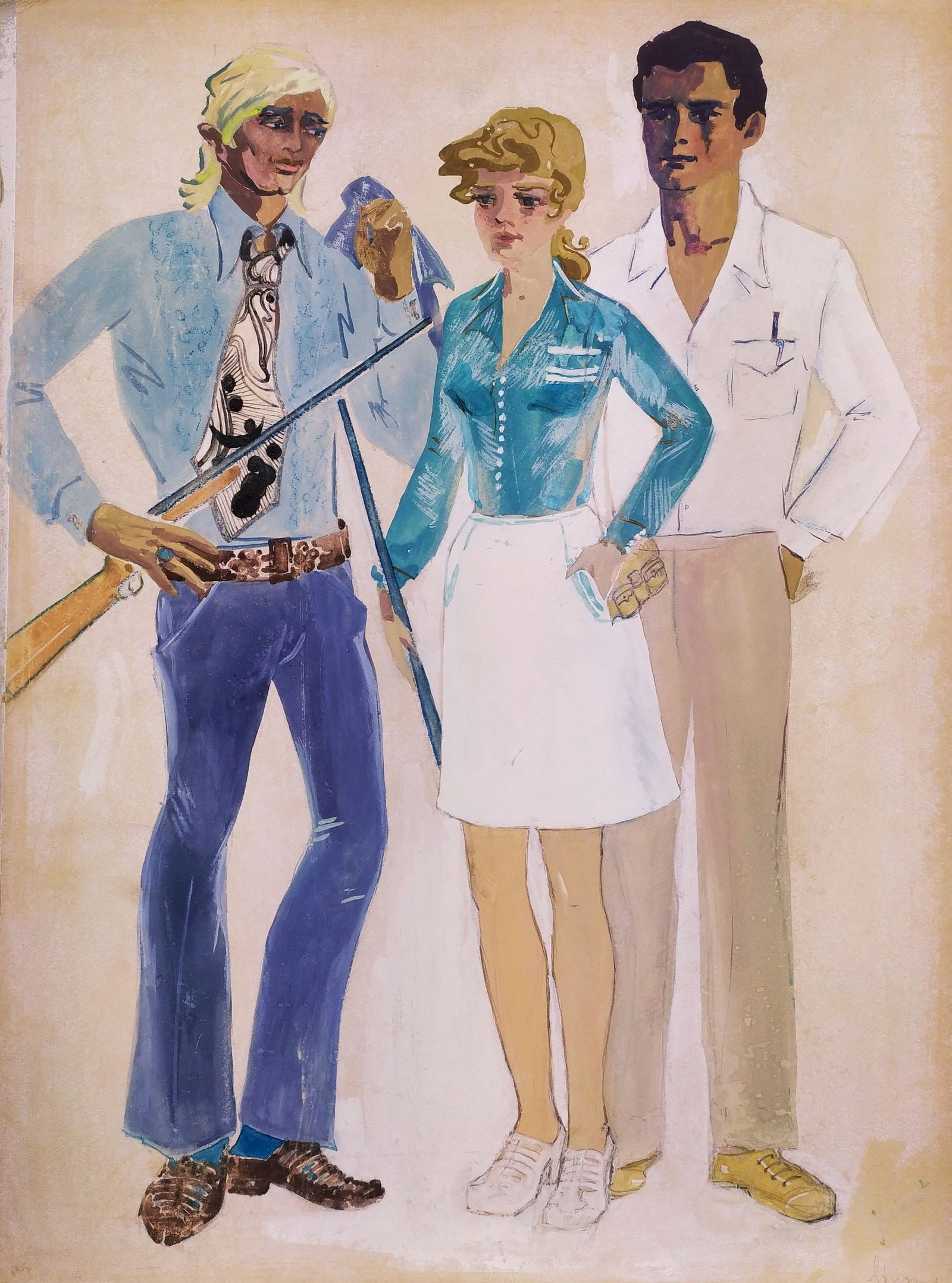 Yablonska Olena (Ukrainian artist), "Students", watercolor on cardboard: ARTIST: Yablonska Olena Nylivna, Ukrainian artist TITLE: "Students" SIZE: 55 x 41 cm, (21 3/4 x 16 1/4 in.) MEDIUM: watercolor on cardboard YEAR OF CREATION: not dated CONDITION: The painting is in go