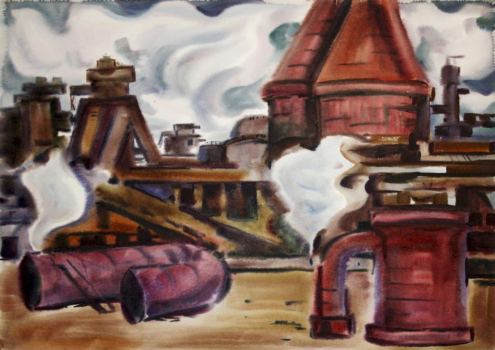 Kirilkov Valentin (Ukrainian artist), "Krivorozhstal" series", watercolor on paper: ARTIST: Kirilkov Valentin Feodosievich, Ukrainian artist TITLE: "Krivorozhstal" series" SIZE: 59 x 83 cm, (23 1/4 x 32 3/4 in.) MEDIUM: watercolor on paper YEAR OF CREATION: not dated CONDITION: The p