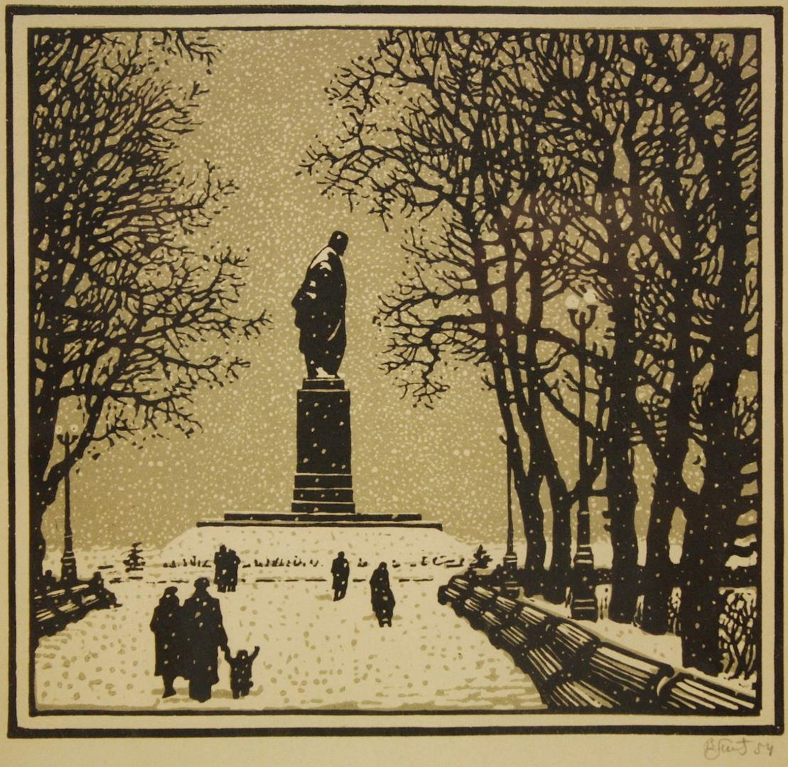 Litvinenko Valentin (Ukrainian artist), "Monument to T.G. Shevchenko", engraving on paper: ARTIST: Litvinenko Valentin Gavrilovich, Ukrainian artist TITLE: "Monument to T.G. Shevchenko" SIZE: 40 x 30 cm, (15 3/4 x 11 3/4 in.) MEDIUM: engraving on paper YEAR OF CREATION: 1954 CONDITION: The