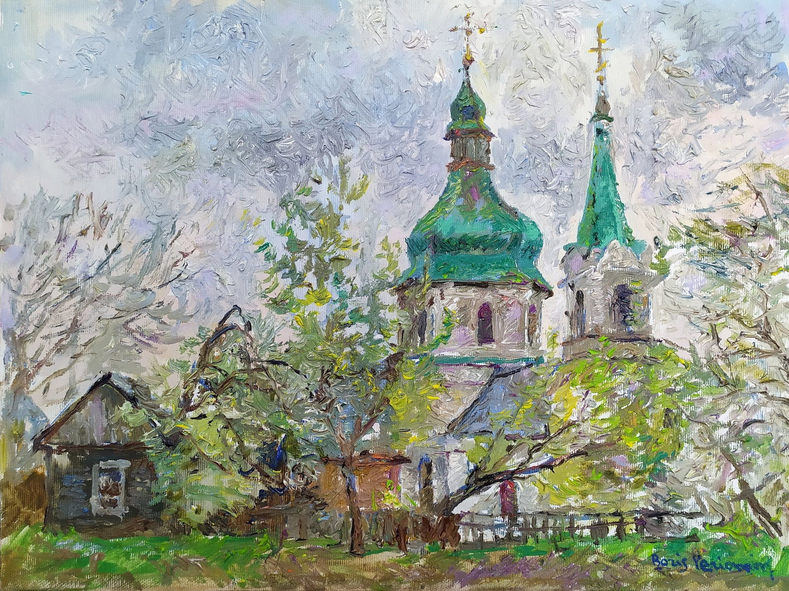 Yeremin Boris (Ukrainian artist), "Pokrovsky Monastery", oil on canvas: ARTIST: Yeremin Boris Oleksandrovich, Ukrainian artist TITLE: "Pokrovsky Monastery" SIZE: 30 x 40 cm, (11 3/4 x 15 3/4 in.) MEDIUM: oil on canvas YEAR OF CREATION: 2012 CONDITION: The painting is in g