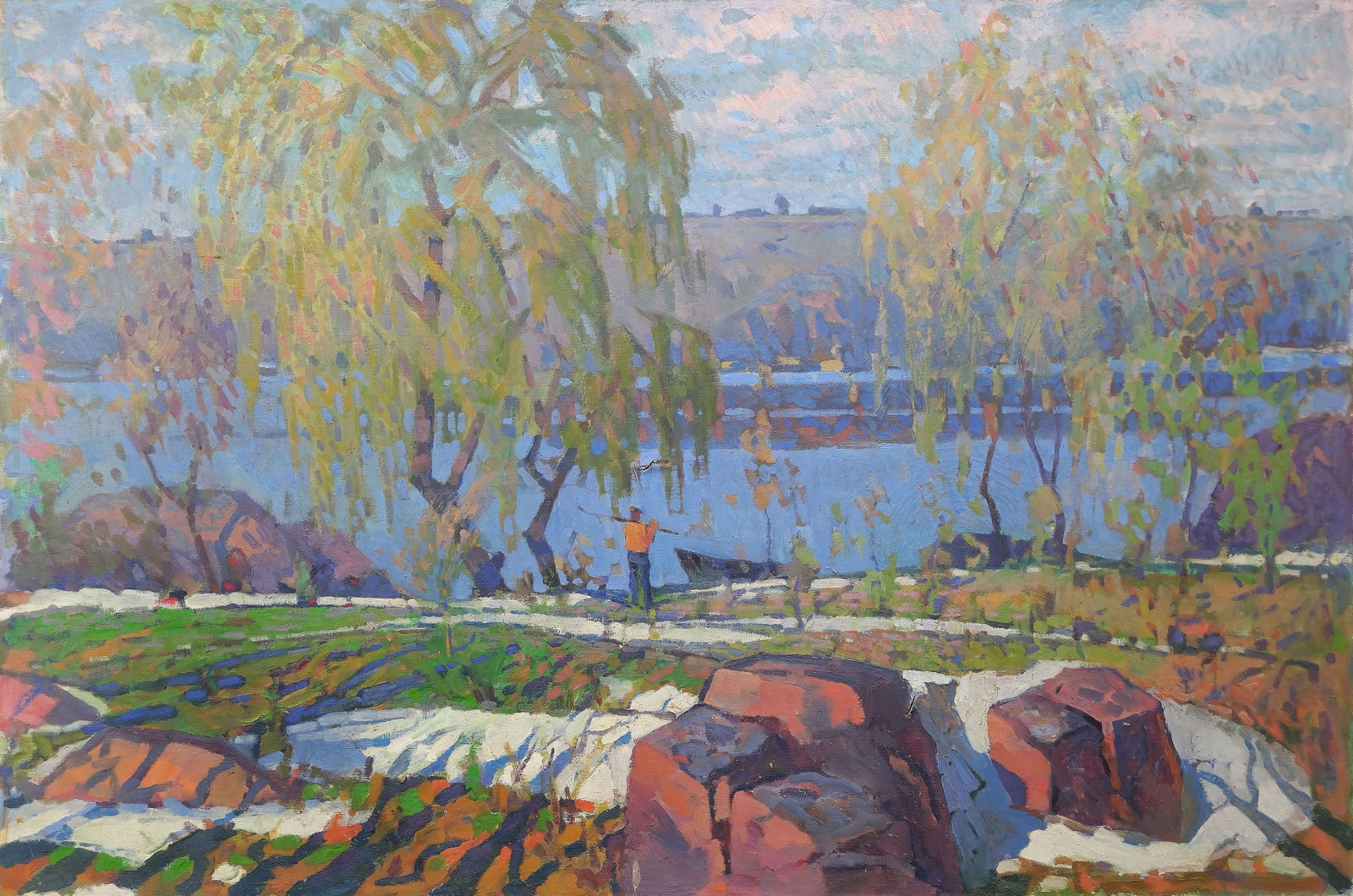 Nadezhdin-Birshtein Volodymir (Ukrainian artist), "Spring is coming", oil on canvas: ARTIST: Nadezhdin-Birshtein Volodymir Maksovich, Ukrainian artist TITLE: "Spring is coming" SIZE: 103 x 152 cm, (40 2/4 x 59 3/4 in.) MEDIUM: oil on canvas YEAR OF CREATION: 1989 CONDITION: The painti
