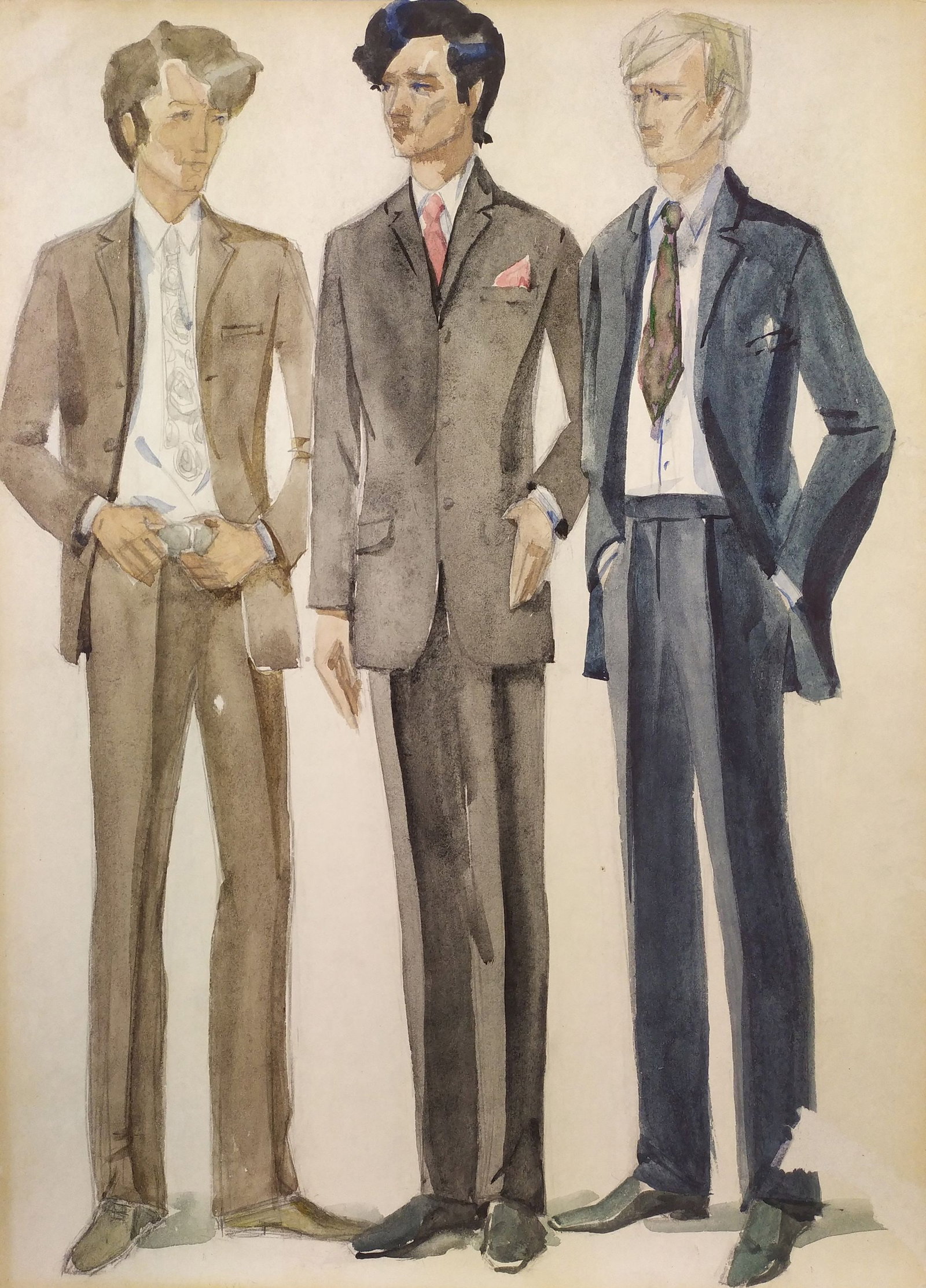 Yablonska Olena (Ukrainian artist), "Young guys", watercolor on cardboard (1 of 4)