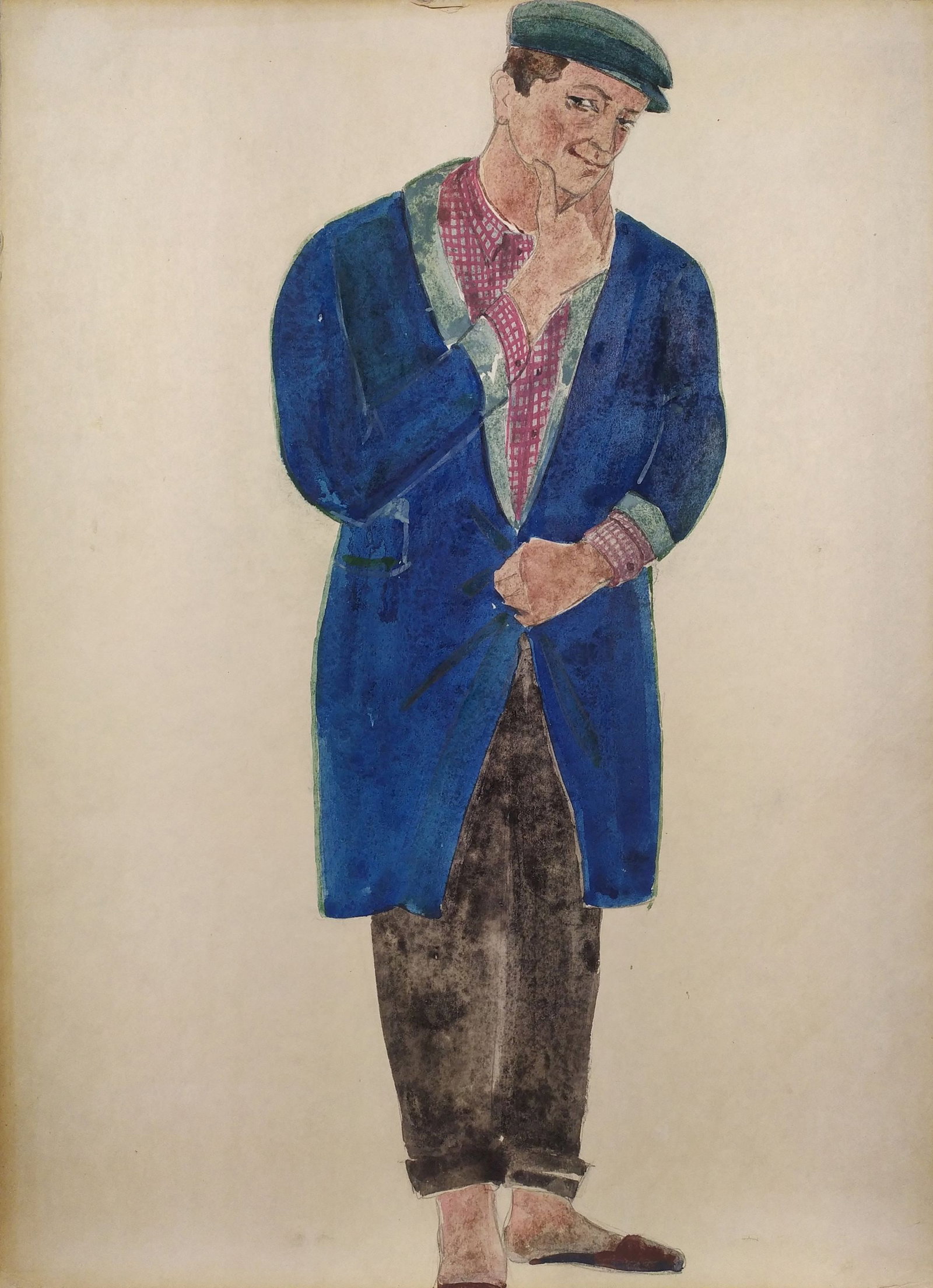 Yablonska Olena (Ukrainian artist), "Speculator", watercolor on cardboard: ARTIST: Yablonska Olena Nylivna, Ukrainian artist TITLE: "Speculator" SIZE: 55 x 40 cm, (21 3/4 x 15 3/4 in.) MEDIUM: watercolor on cardboard YEAR OF CREATION: not dated CONDITION: The painting is in 