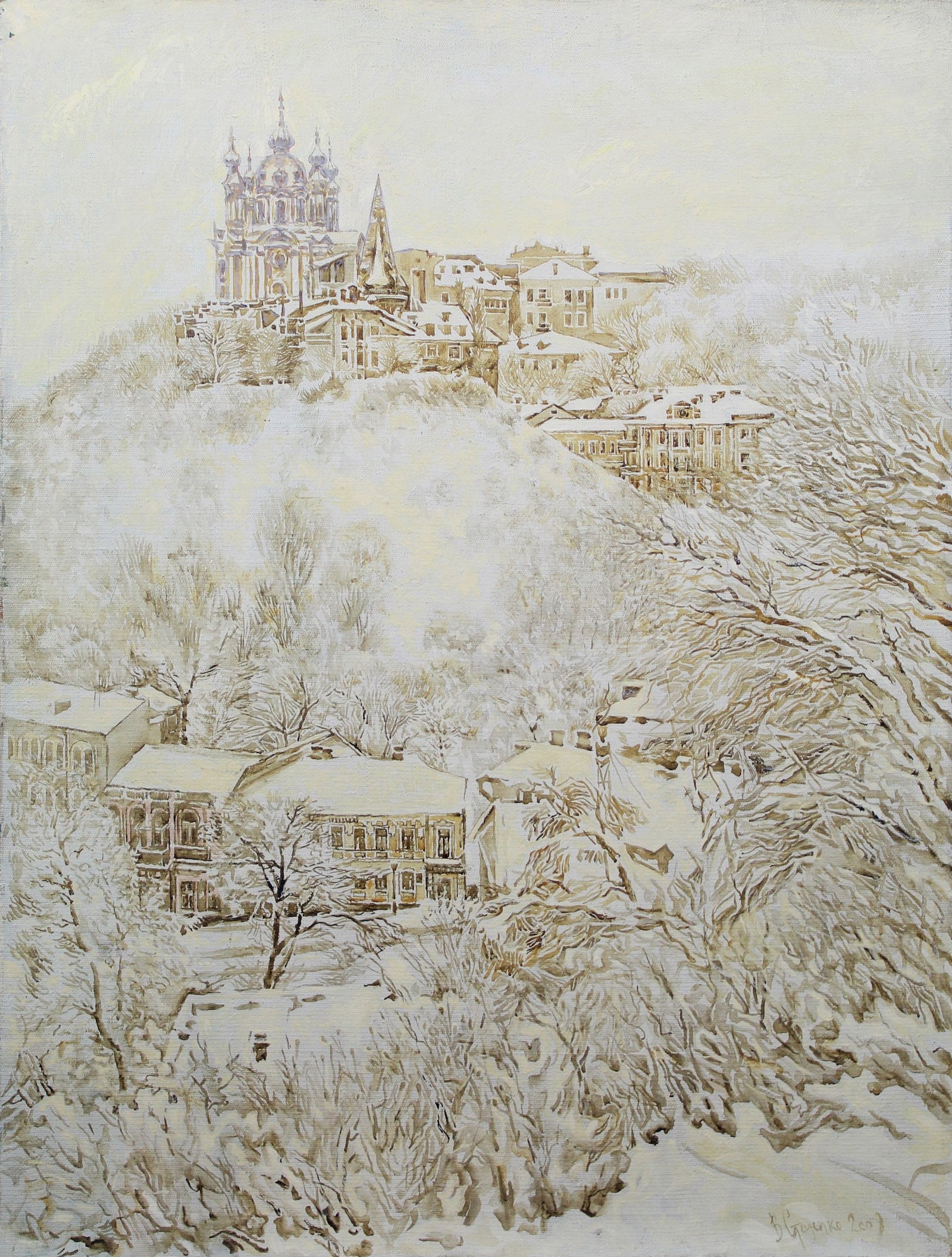 Stetsenko Viktor (Ukrainian artist), "White city", oil on canvas: ARTIST: Stetsenko Viktor Mykolayovych, Ukrainian artist TITLE: "White city" SIZE: 83 x 63 cm, (32 3/4 x 24 3/4 in.) MEDIUM: oil on canvas YEAR OF CREATION: 2009 CONDITION: The painting is in good vint