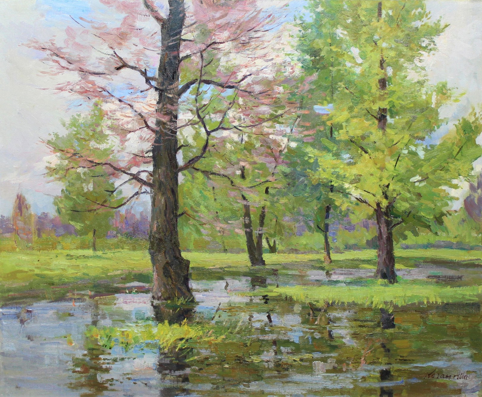 Kogan-Shatz Matviy (Ukrainian artist), "Autumn", oil on canvas: ARTIST: Kogan-Shatz Matviy Borisovich, Ukrainian artist TITLE: "Autumn" SIZE: 79 x 100 cm, (31 x 39 1/4 in.) MEDIUM: oil on canvas YEAR OF CREATION: not dated CONDITION: The painting is in good vintag