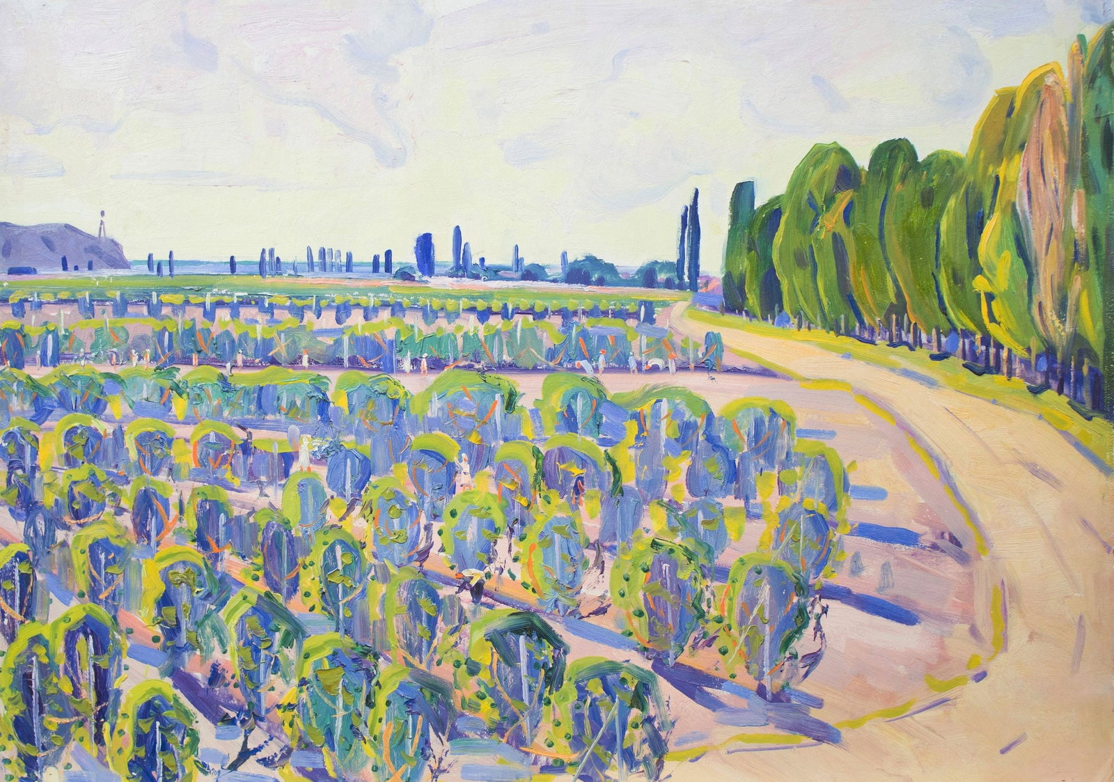 Tyukha Ivan (Ukrainian artist), "Vineyard", oil on cardboard: ARTIST: Tyukha Ivan Andriyovich, Ukrainian artist TITLE: "Vineyard" SIZE: 50 x 70 cm, (19 3/4 x 27 2/4 in.) MEDIUM: oil on cardboard YEAR OF CREATION: not dated CONDITION: The painting is in good vint