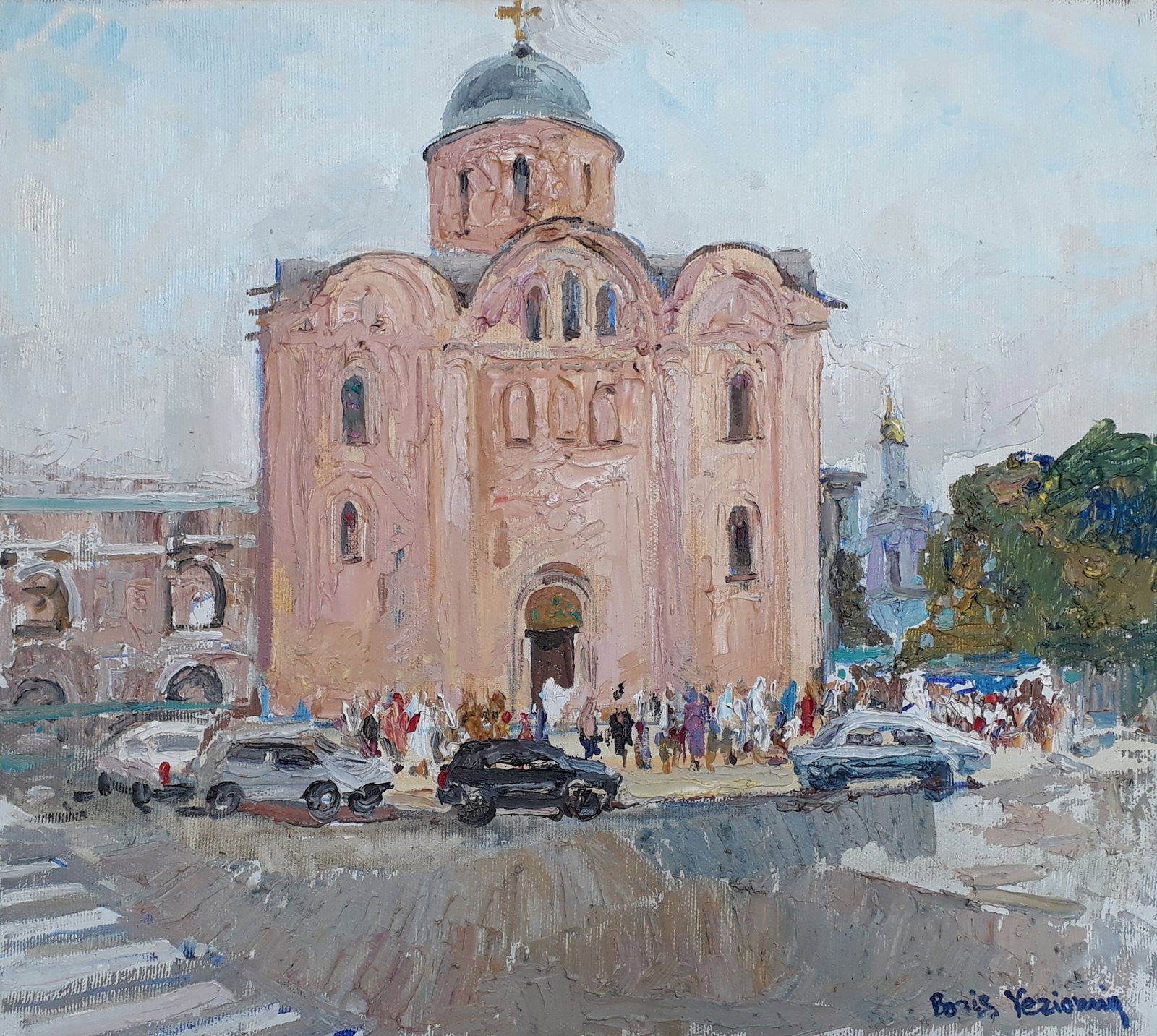 Yeremin Boris (Ukrainian artist), "On Podil", oil on canvas: ARTIST: Yeremin Boris Oleksandrovich, Ukrainian artist TITLE: "On Podil" SIZE: 34 x 38 cm, (13 2/4 x 15 in.) MEDIUM: oil on canvas YEAR OF CREATION: 2012 CONDITION: The painting is in good vintage con